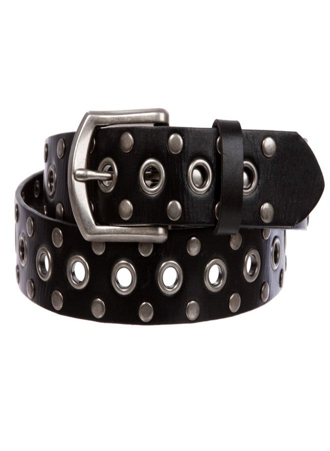Beltiscool Casual Riveted Studded Grommets & Studs Solid Leather Belt, Black | 38" - Image 2